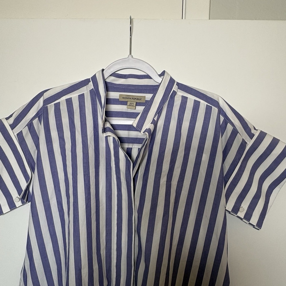 Banana Republic Rhyah Poplin Mini Dress Size XS/S Purple Stripe Clean Minimalist - Picture 4 of 7